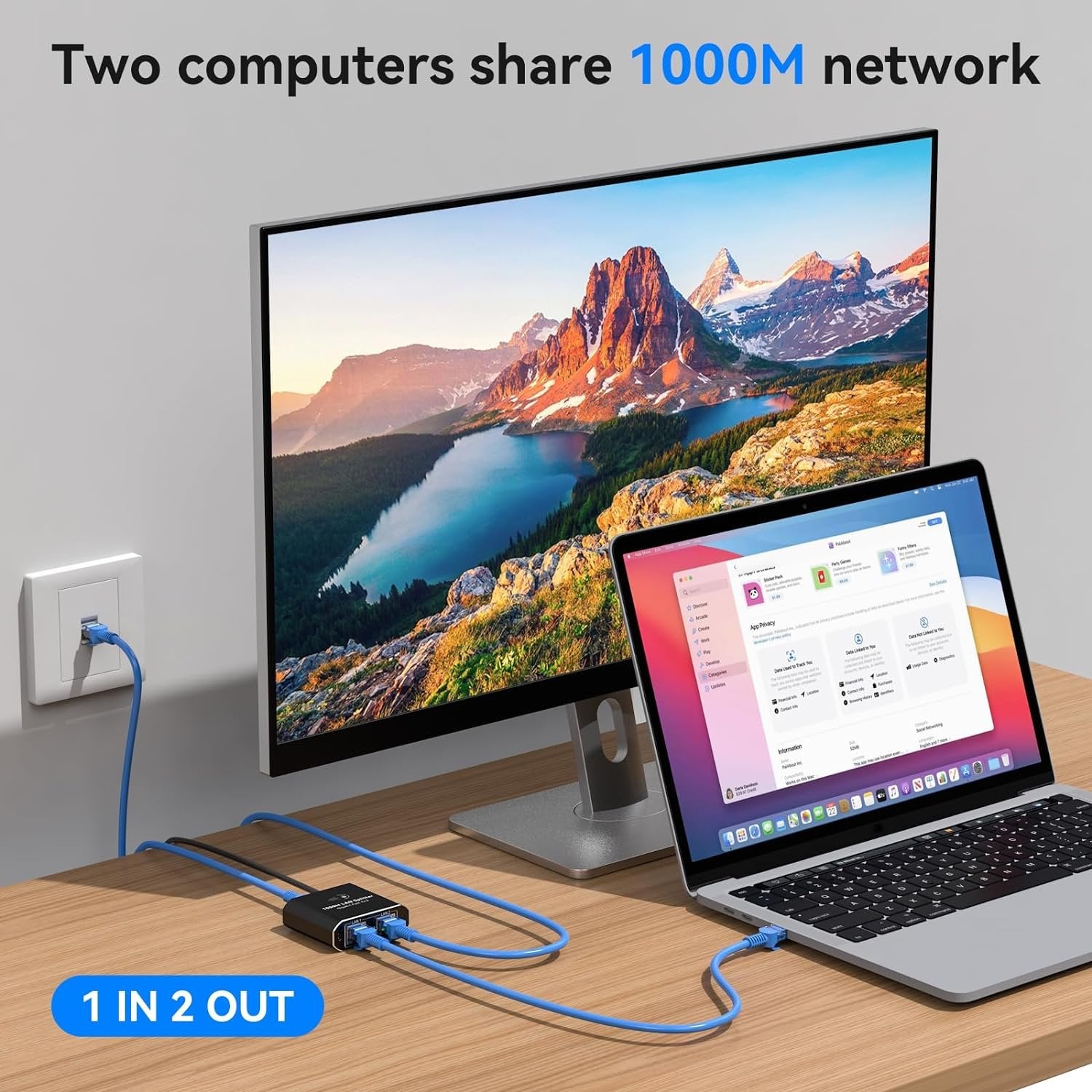 NÖRDIC RJ45-splitter 1 till 2 Ethernet Giga 1000Mbps Nätverk