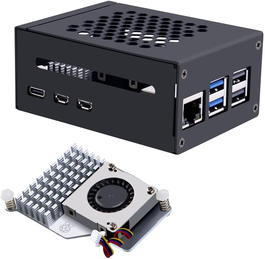 NÖRDIC Raspberry Pi 5-chassi med Pi5-officiell aktiv kylare, stöd för PCIe M.2 NVMe SSD