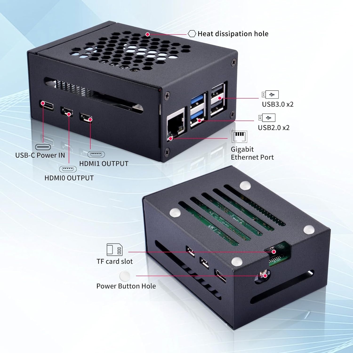 NÖRDIC Raspberry Pi 5-chassi med Pi5-officiell aktiv kylare, stöd för PCIe M.2 NVMe SSD