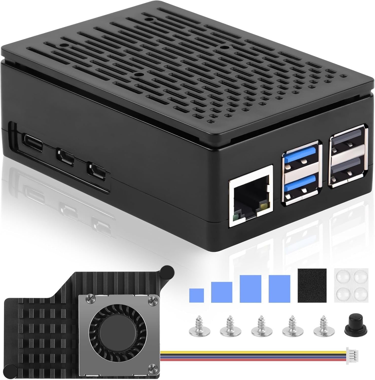 NÖRDIC Raspberry Pi 5-chassi med Pi5-officiell aktiv kylare, stöd för PCIe M.2 NVMe SSD Shield Top, för Raspberry Pi 5 4GB/8GB