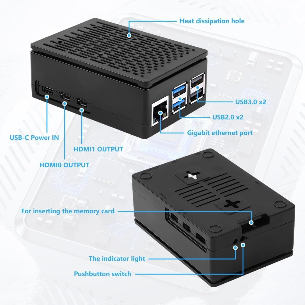 NÖRDIC Raspberry Pi 5-chassi med Pi5-officiell aktiv kylare, stöd för PCIe M.2 NVMe SSD Shield Top, för Raspberry Pi 5 4GB/8GB