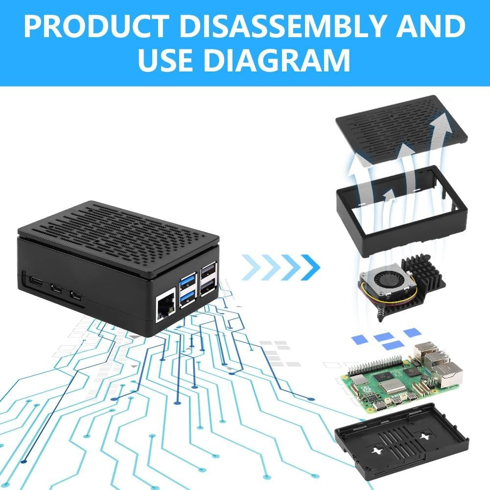 NÖRDIC Raspberry Pi 5-chassi med Pi5-officiell aktiv kylare, stöd för PCIe M.2 NVMe SSD Shield Top, för Raspberry Pi 5 4GB/8GB