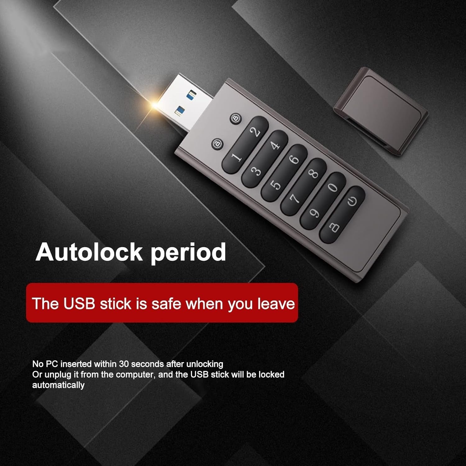 NÖRDIC Säkert krypterat USB-minne lösenordsskyddat låsande AES - 256-bitars, USB-minne 3.0 för personligt skydd 64 GB