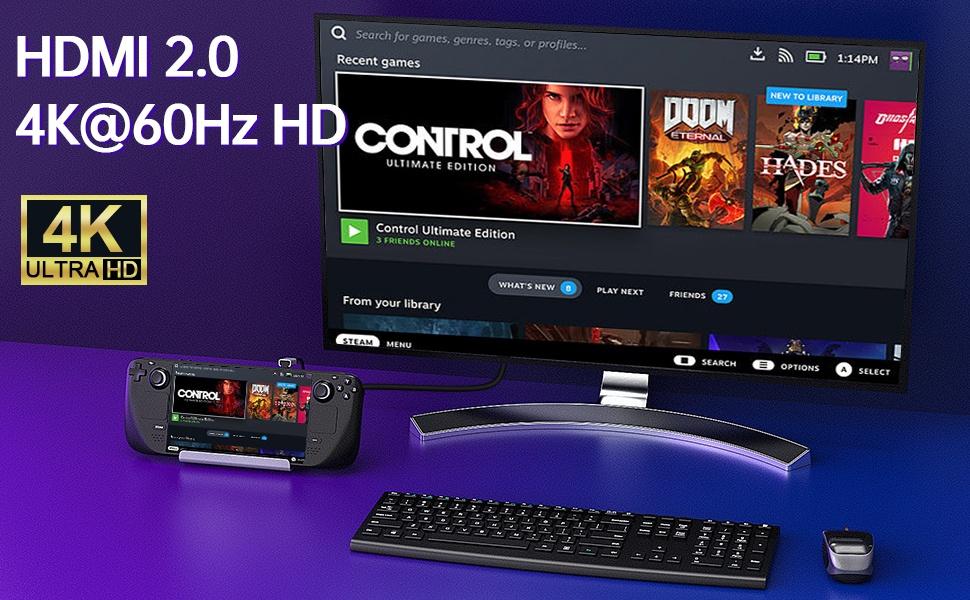 NÖRDIC Steam Deck dockningsstation 1 till 7 - 1xHDMI 2.0 (4K60Hz), 1xM.2 SSD, 1xUSB-C PD 100W, 2xUSB-A 3.0, 1xUSB-A 2.0, 1xGigabit Ethernet