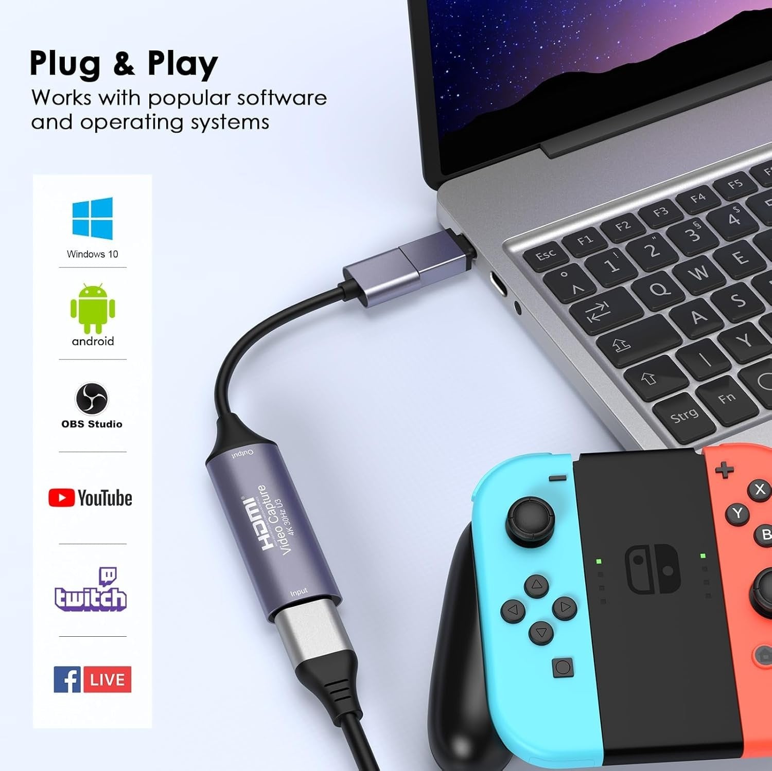 HDMI 4K 30Hz till USB3.0 adapter för videoinspelning USB-A och USB-C