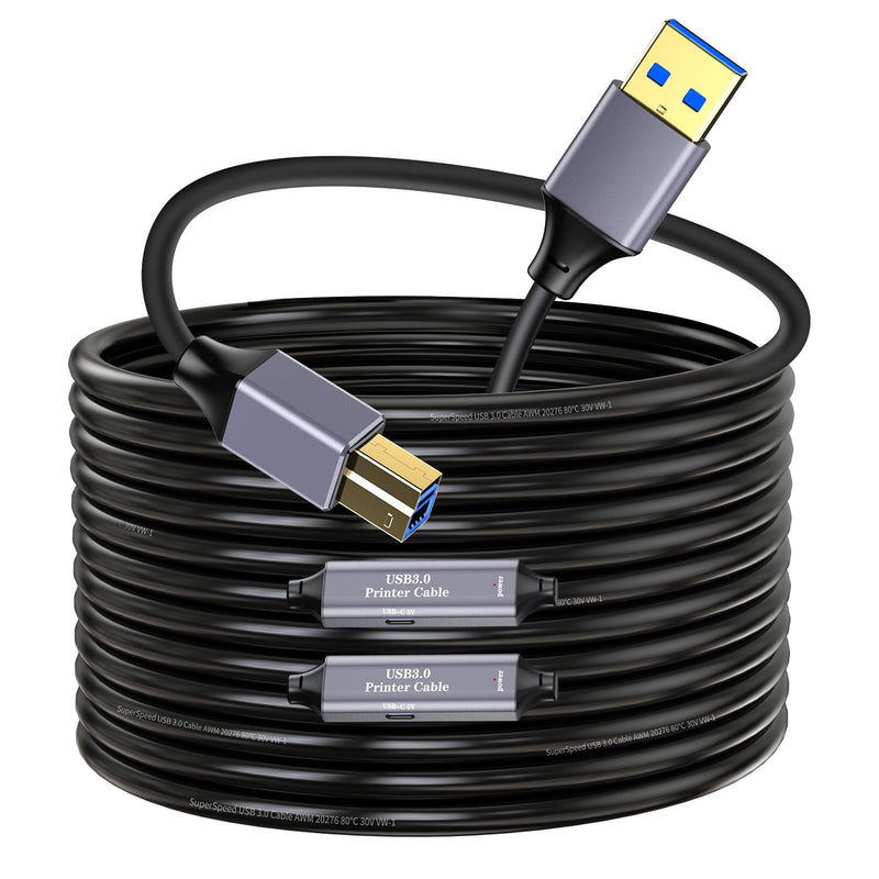 NÖRDIC USB 3.0 Aktiv Skrivarkabel - 15m USB A till USB B 3.0 Kompatibel med skrivare, konferenskamera, dockningsstation, hårddisk och mer