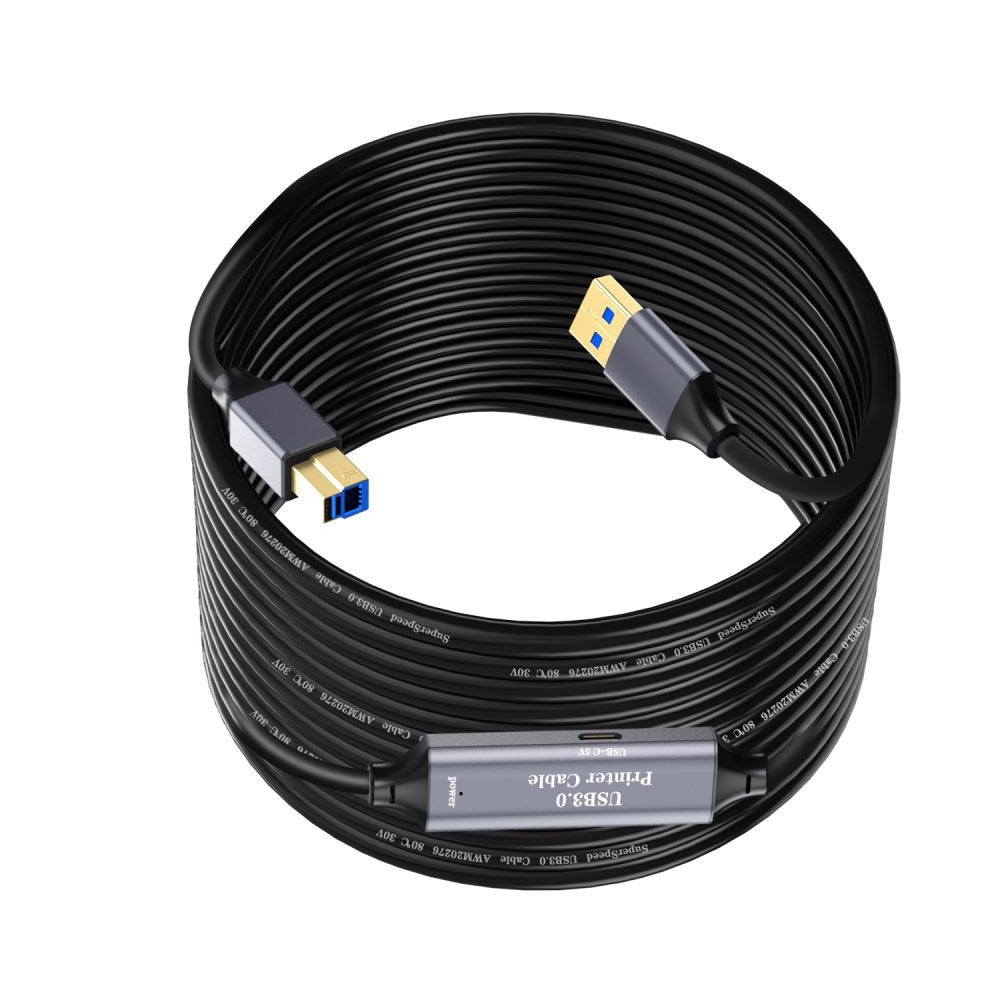 NÖRDIC USB 3.0 Aktiv Skrivarkabel - 5m USB A till USB B 3.0 Kompatibel med skrivare, konferenskamera, dockningsstation, hårddisk och mer