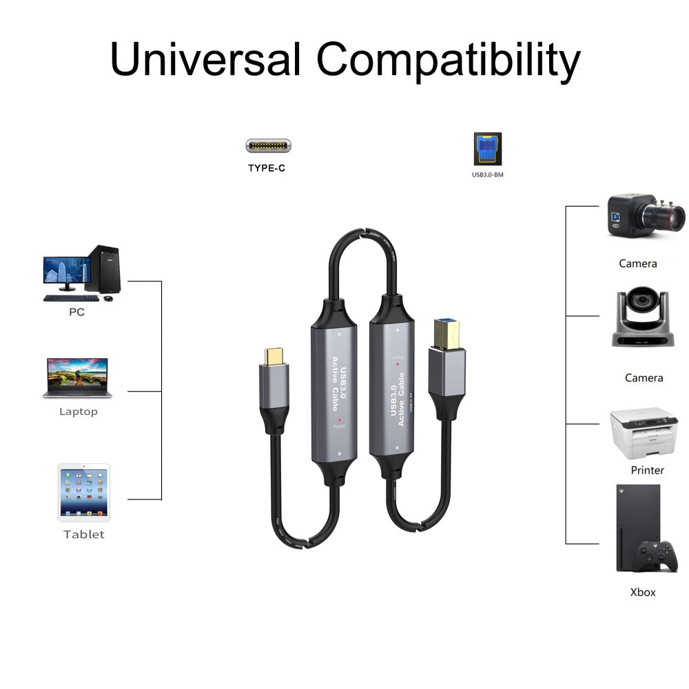 NÖRDIC USB 3.0 kabel USB C till USB B 5Gbps 10m USB skrivarkabel