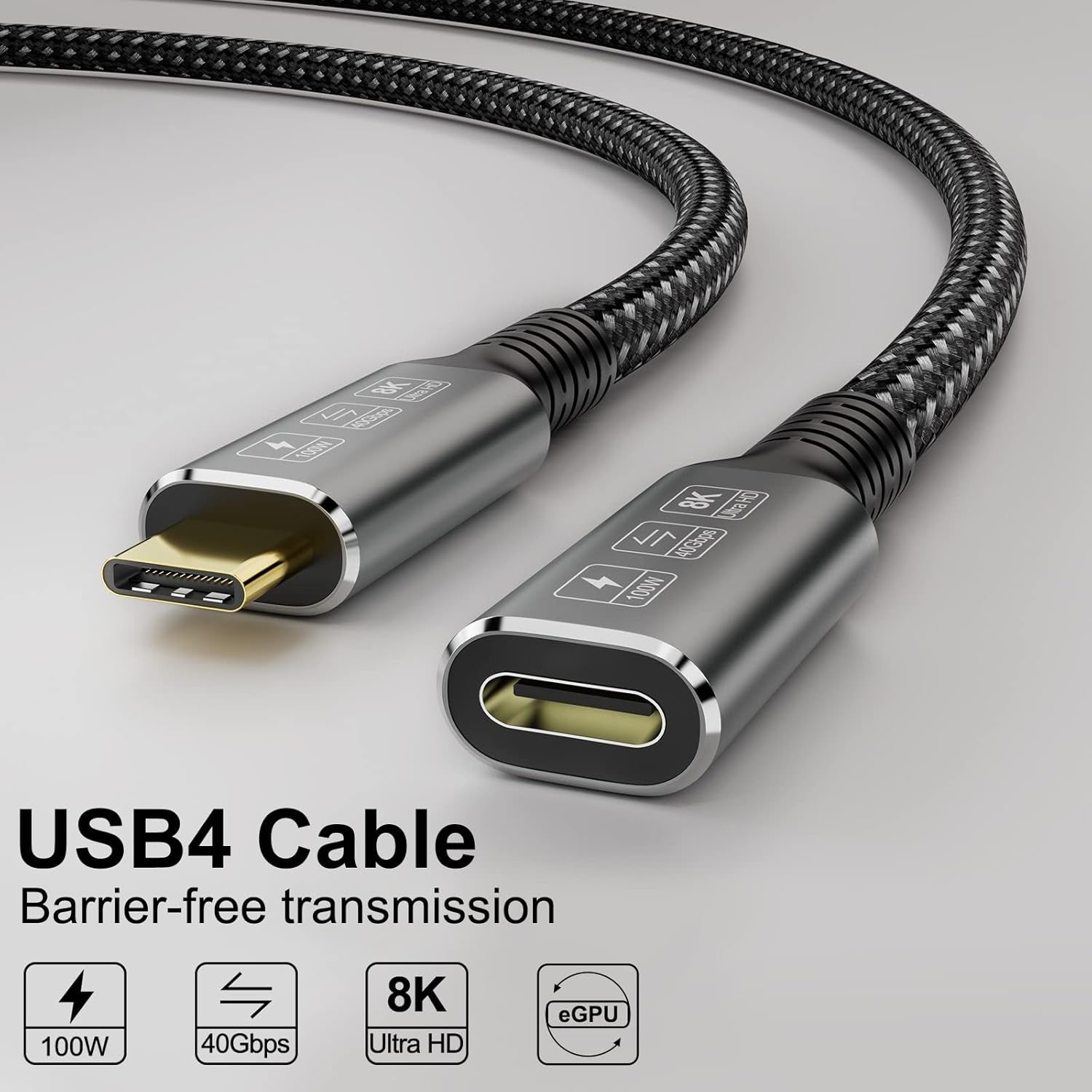 NÖRDIC USB 4 förlängningskabel 2m 40Gbps 100W 8K60Hz