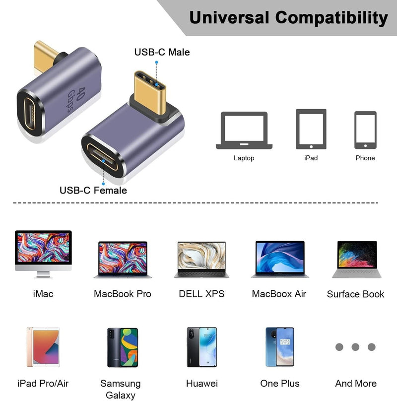 NÖRDIC USB4 vinklad adapter hane till hona 40G 8K60Hz PD240W