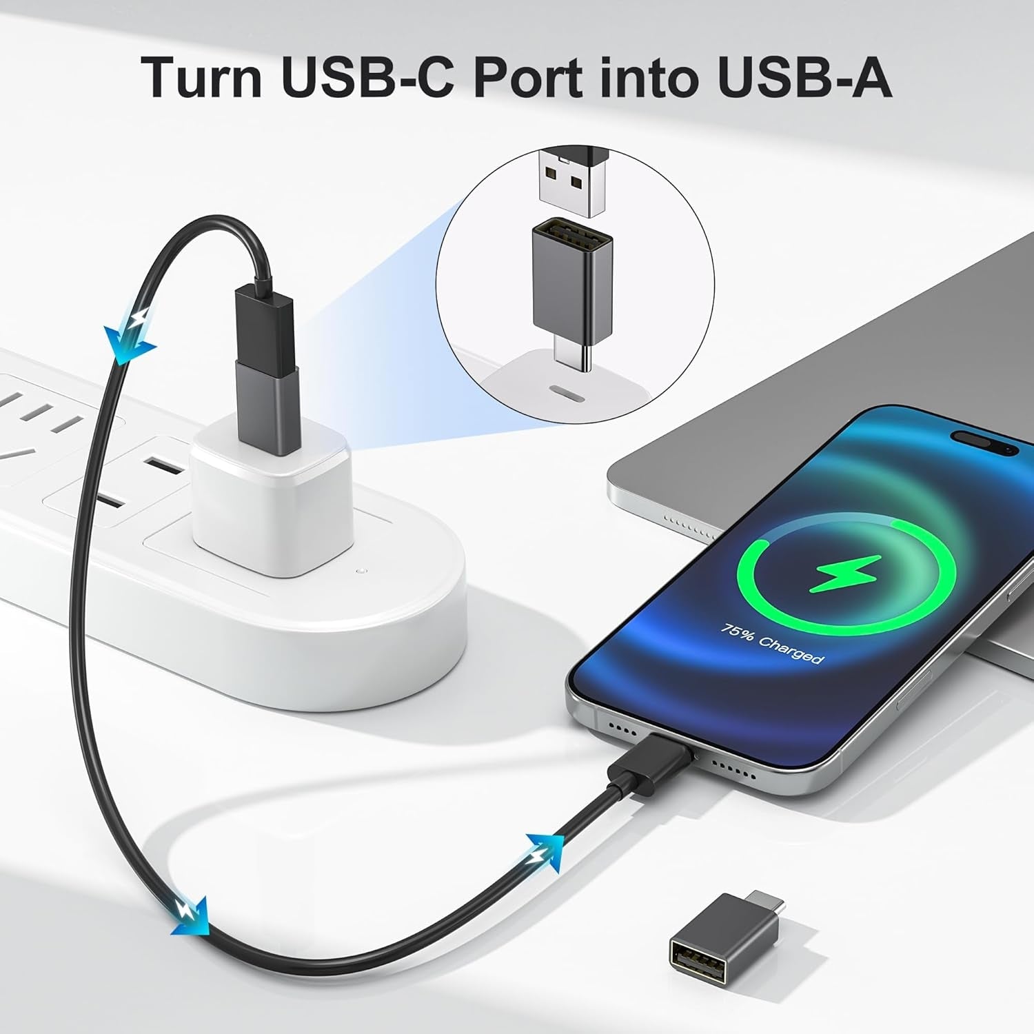 NÖRDIC USB A 3.0 OTG hona till USB C hane adapter metal svart