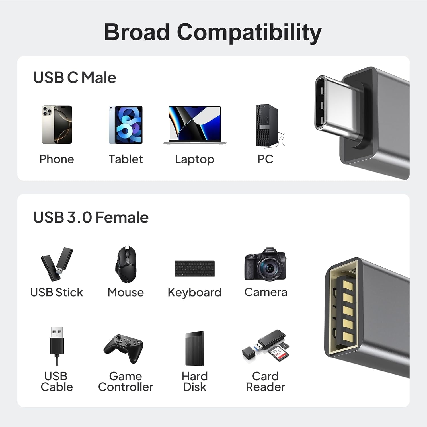 NÖRDIC USB A 3.0 OTG hona till USB C hane adapter metal svart