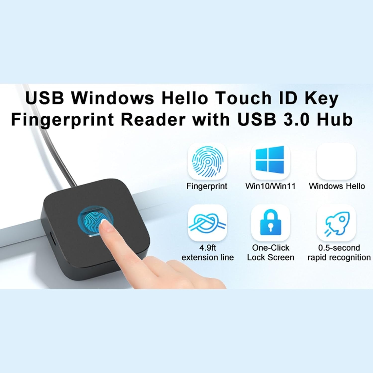 NÖRDIC USB A+C Fingeravtrycksläsare för Windows 10/11, Snabb matchande biometrisk fingeravtrycksläsare