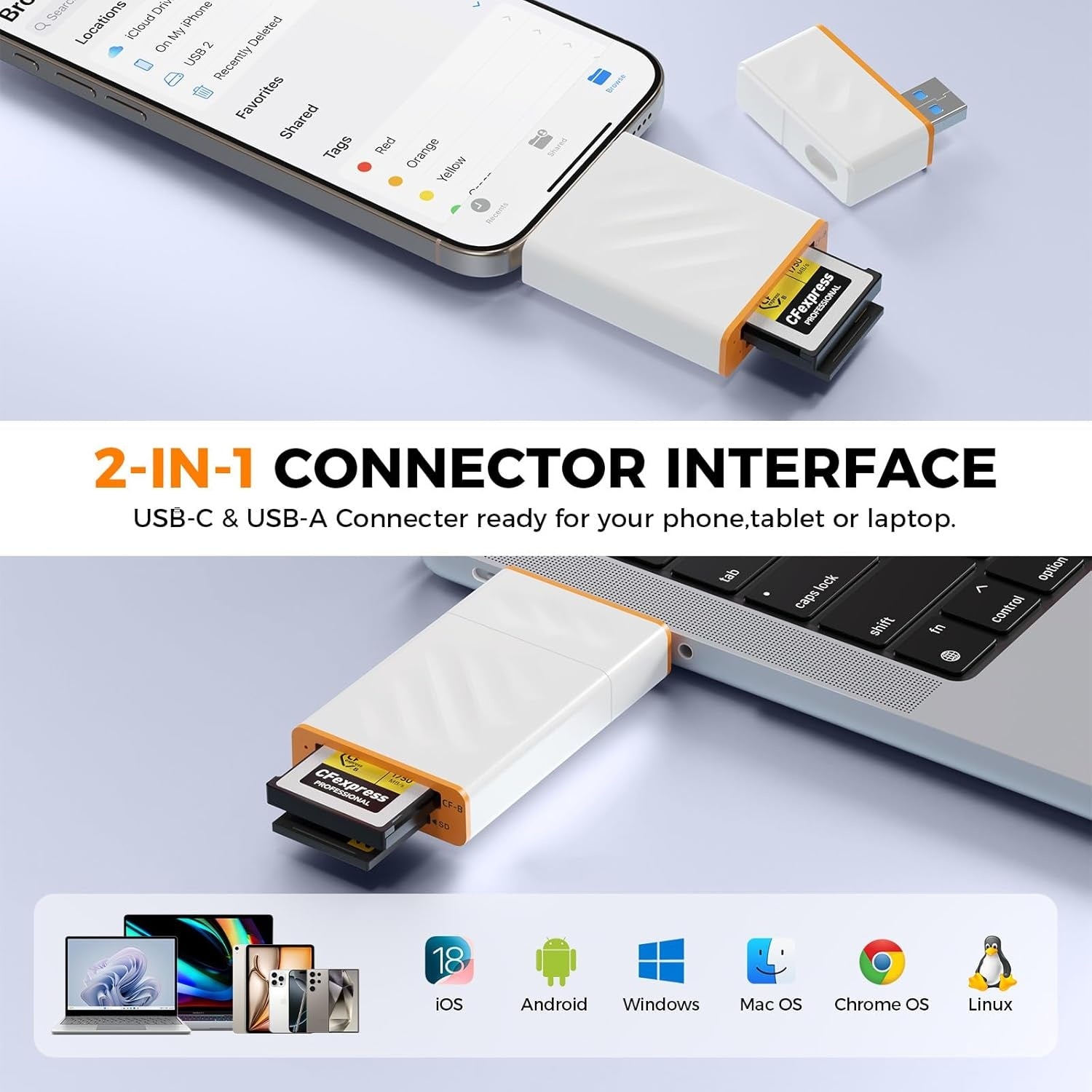 NÖRDIC USB-A, USB-C 3.0 Kortläsare 2 Slot CFexpress Type B, SD3.0 UHS-I