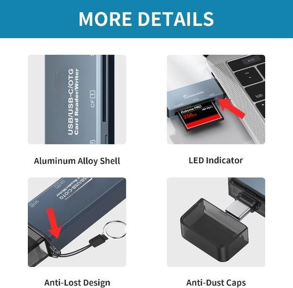 NÖRDIC USB-A, USB-C Kortläsare 3 Slot CF, SD, MicroSD UHS-I