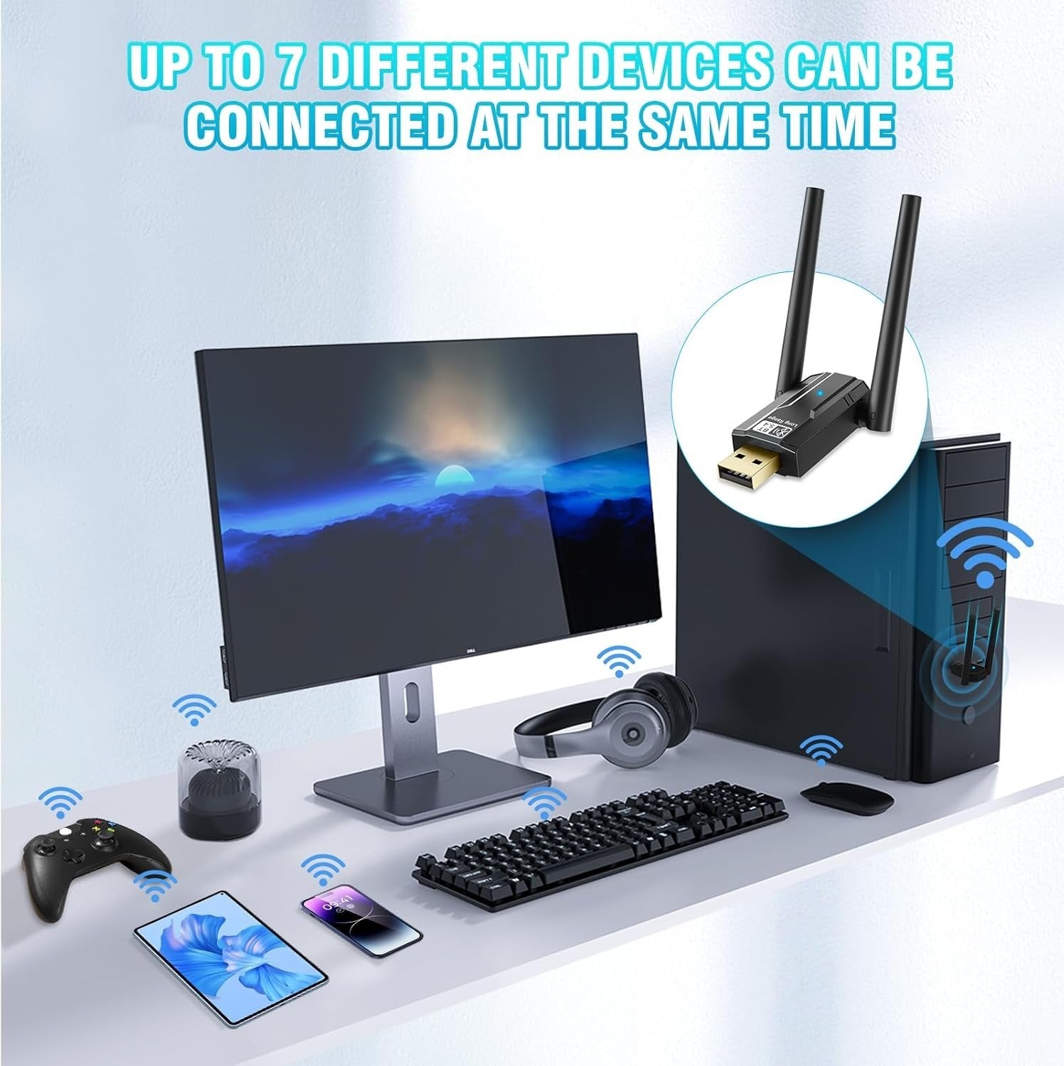 NÖRDIC USB-A långdistans Bluetooth 5.4 adapter med 150 meter räckvidd