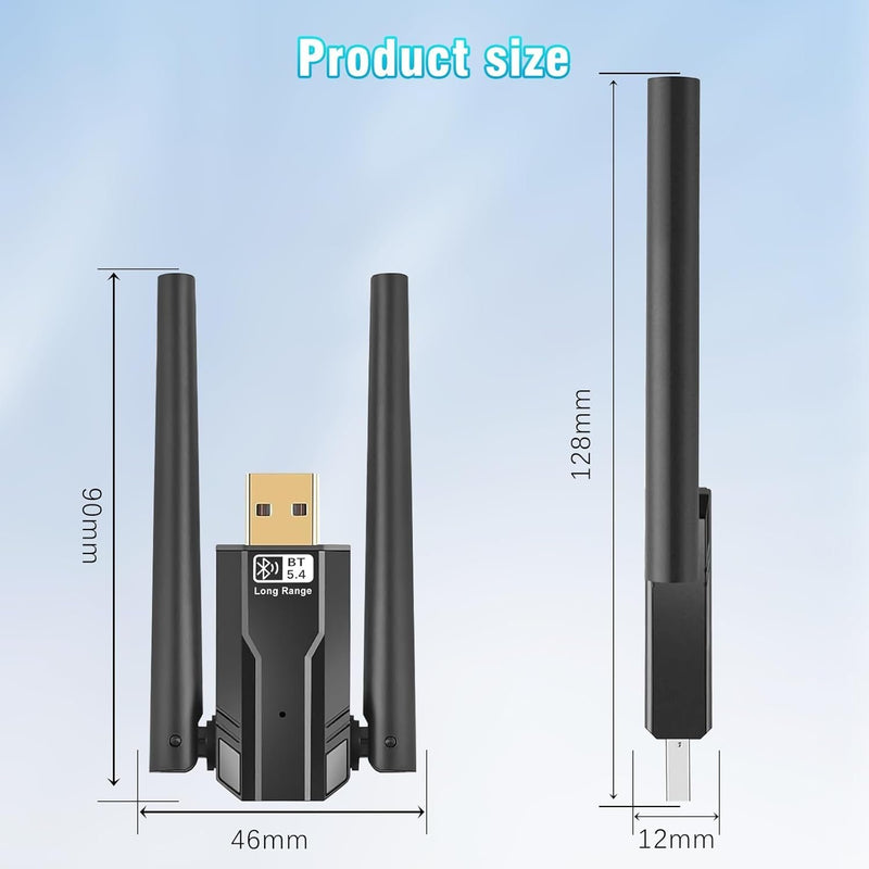 NÖRDIC USB-A långdistans Bluetooth 5.4 adapter med 150 meter räckvidd.