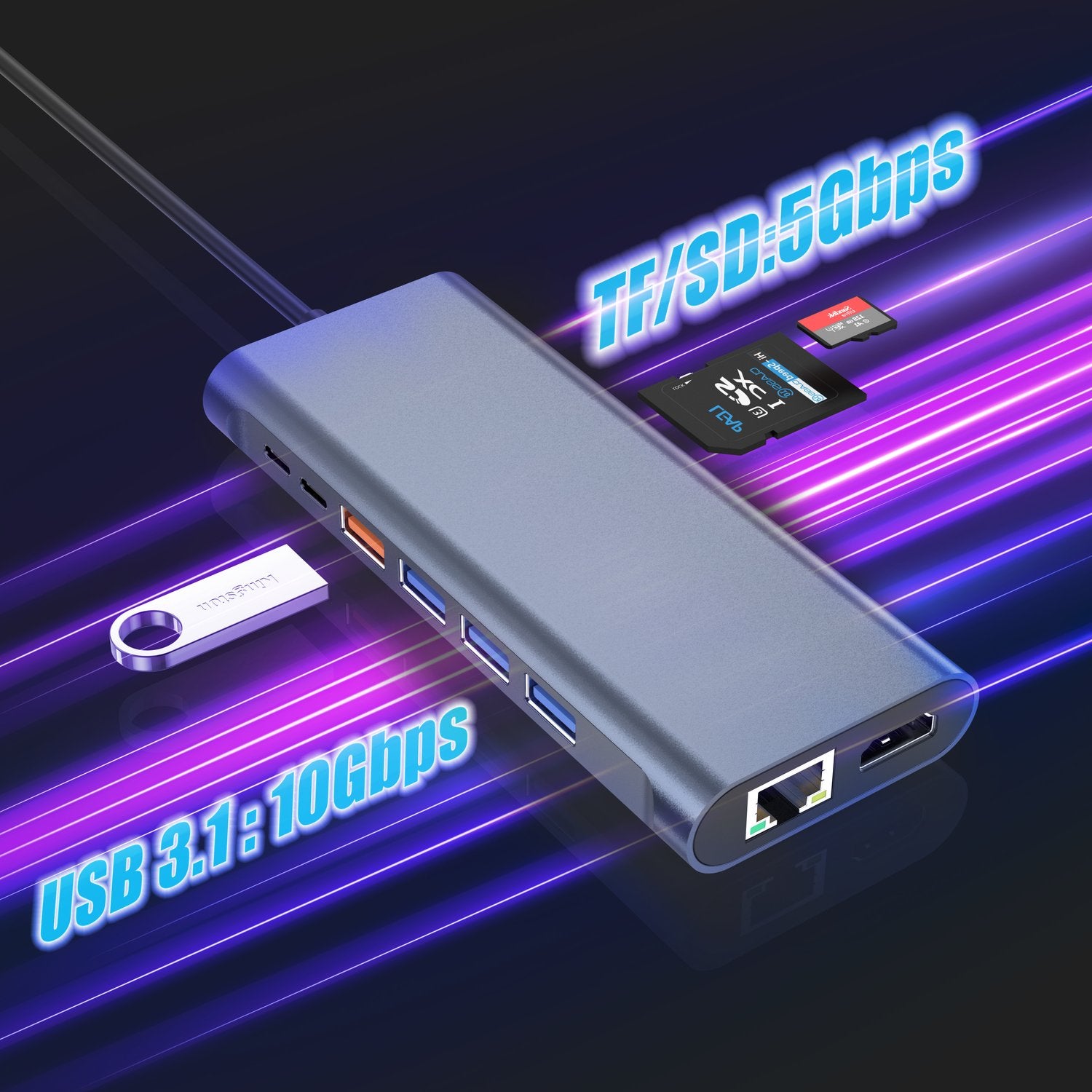 NÖRDIC USB-C 1 till 14 Dockningsstation Trippla skärmar, 2xHDMI, 1xDP, 1xUSB-C PD 100W, 2xUSB-C, 4xUSB-A, med Ethernet