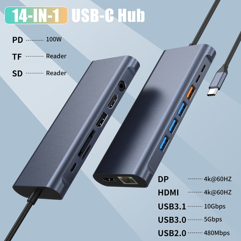 NÖRDIC USB-C 1 to 14 Docking station Tripple Display USB 1x10G 1xUSB 5G 100WPD