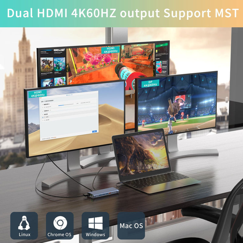 NÖRDIC USB-C 1 to 14 Docking station Tripple Display USB 1x10G 1xUSB 5G 100WPD