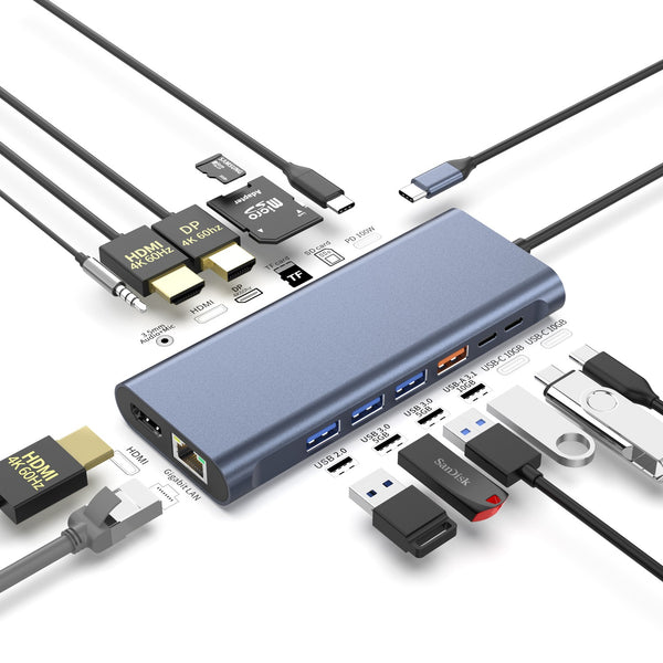 NÖRDIC USB-C 1 to 14 Docking station Tripple Display USB 1x10G 1xUSB 5G 100WPD