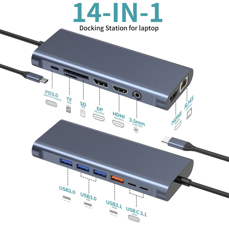 NÖRDIC USB-C 1 to 14 Docking station Tripple Display USB 1x10G 1xUSB 5G 100WPD