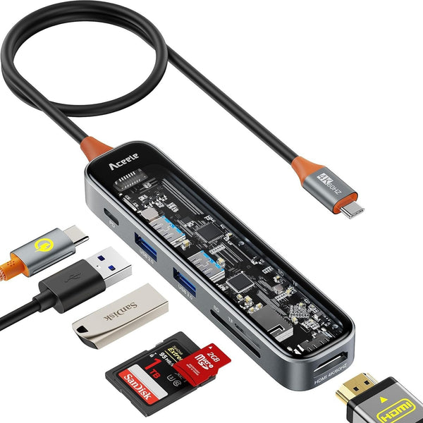 NÖRDIC USB-C 1 till 6 hubb 1xHDMI4K60Hz 1xUSB-C PD 100W 2xUSB-A 5Gbps 1xSD 1xMicro SD