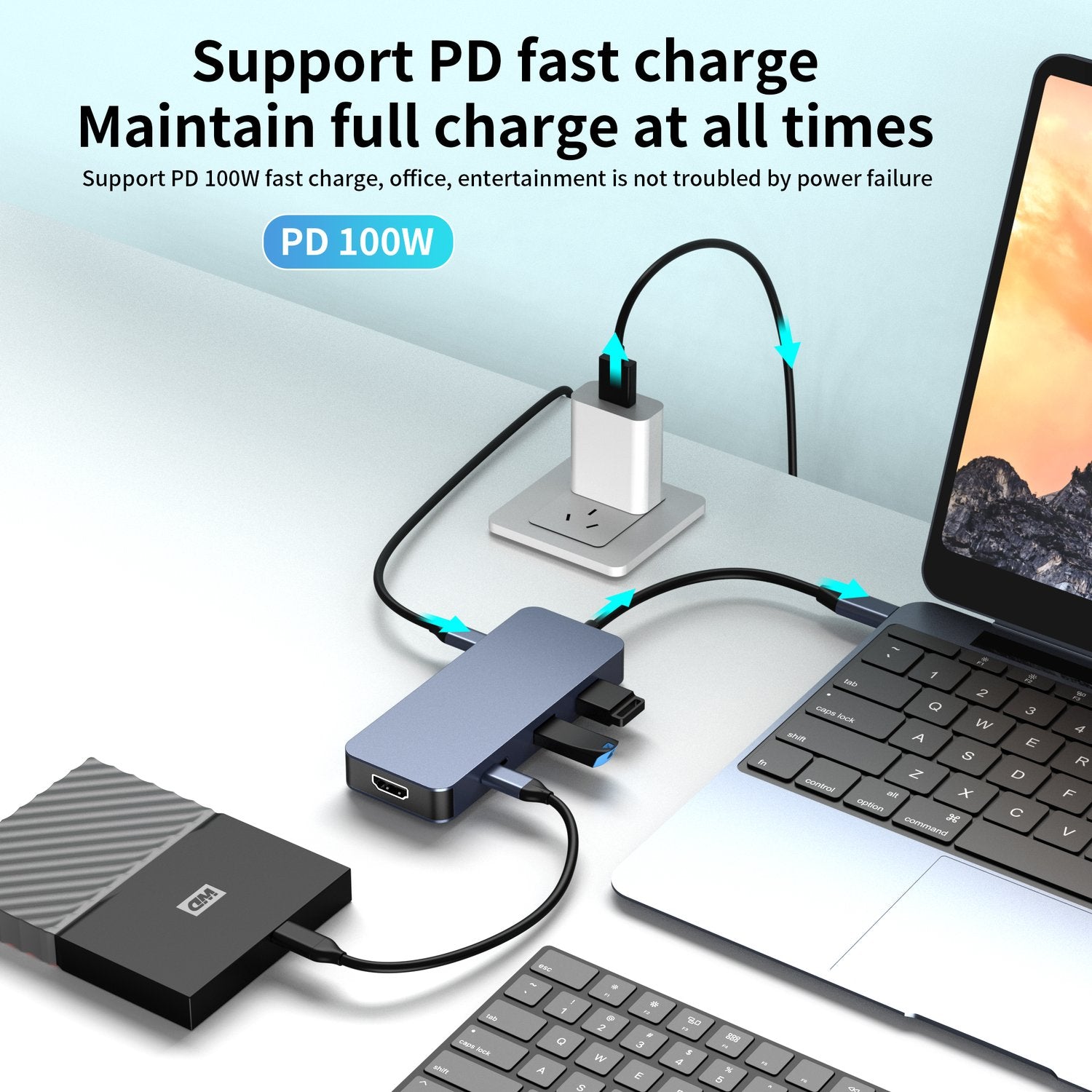 NÖRDIC USB-C 1 till 7 Dockningsstation 2xHDMI 1xDP 1xUSB-C PD100W 1xUSB-C 2xUSB-A
