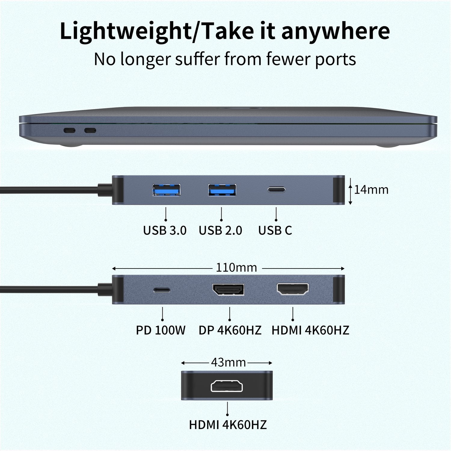 NÖRDIC USB-C 1 till 7 Dockningsstation 2xHDMI 1xDP 1xUSB-C PD100W 1xUSB-C 2xUSB-A