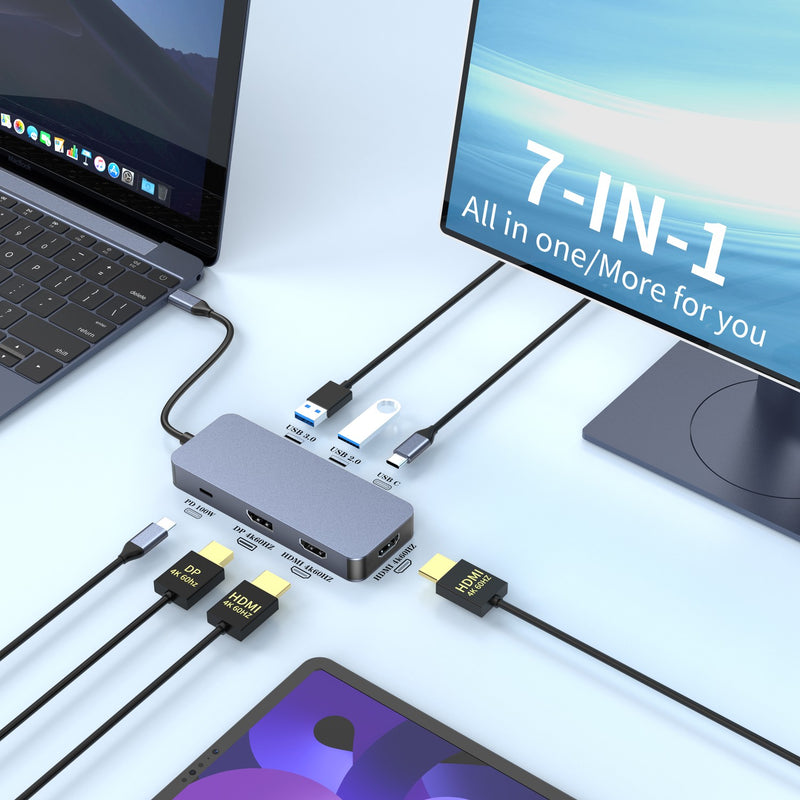 NÖRDIC USB-C 1 to 7 Docking Station 2xHDMI 1xDP 1xUSB-C PD 3xUSB