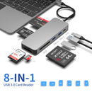 NÖRDIC USB-C 8ports Card Reader 1xSD3.0 1xMicroSD3.0  1xCF 3.0 1xMS3.0 1xXCD3.0 2xUSB-A 5G 1xUSB-C 15W