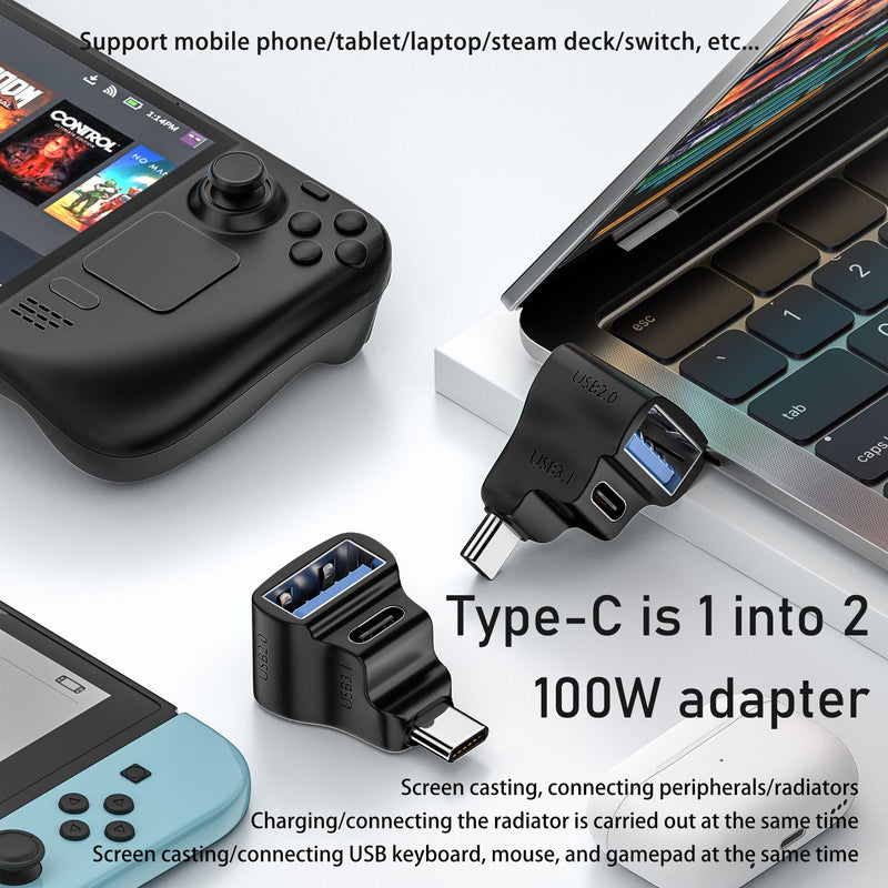 NÖRDIC USB-C Adapter 1 till 2 USB-C 3.1 + USB-A 10Gbps 4K60Hz 100W PD