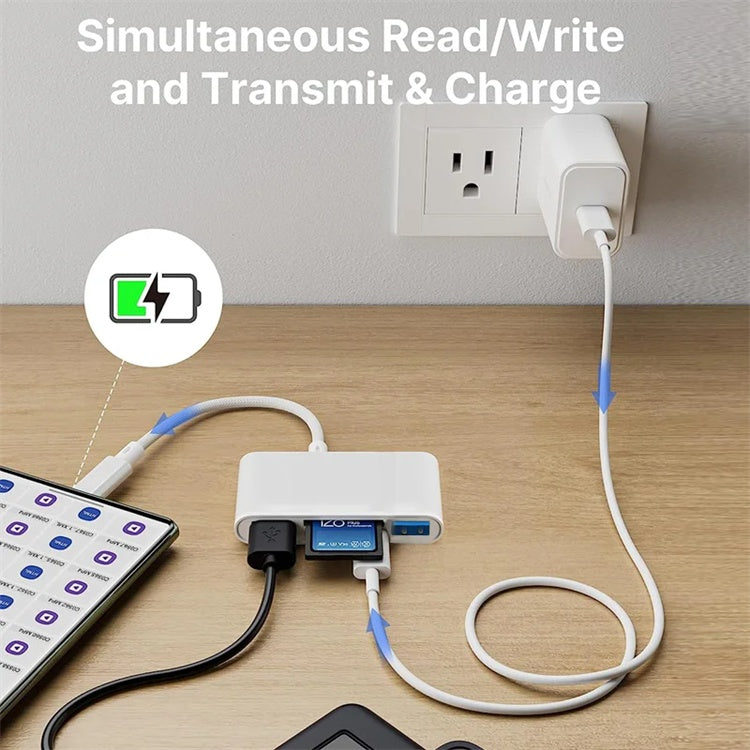 NÖRDIC USB-C Kortläsare 2 Slot SD, MicroSD 3xUSB-A 1xUSB-C Laddning 30W UHS-I