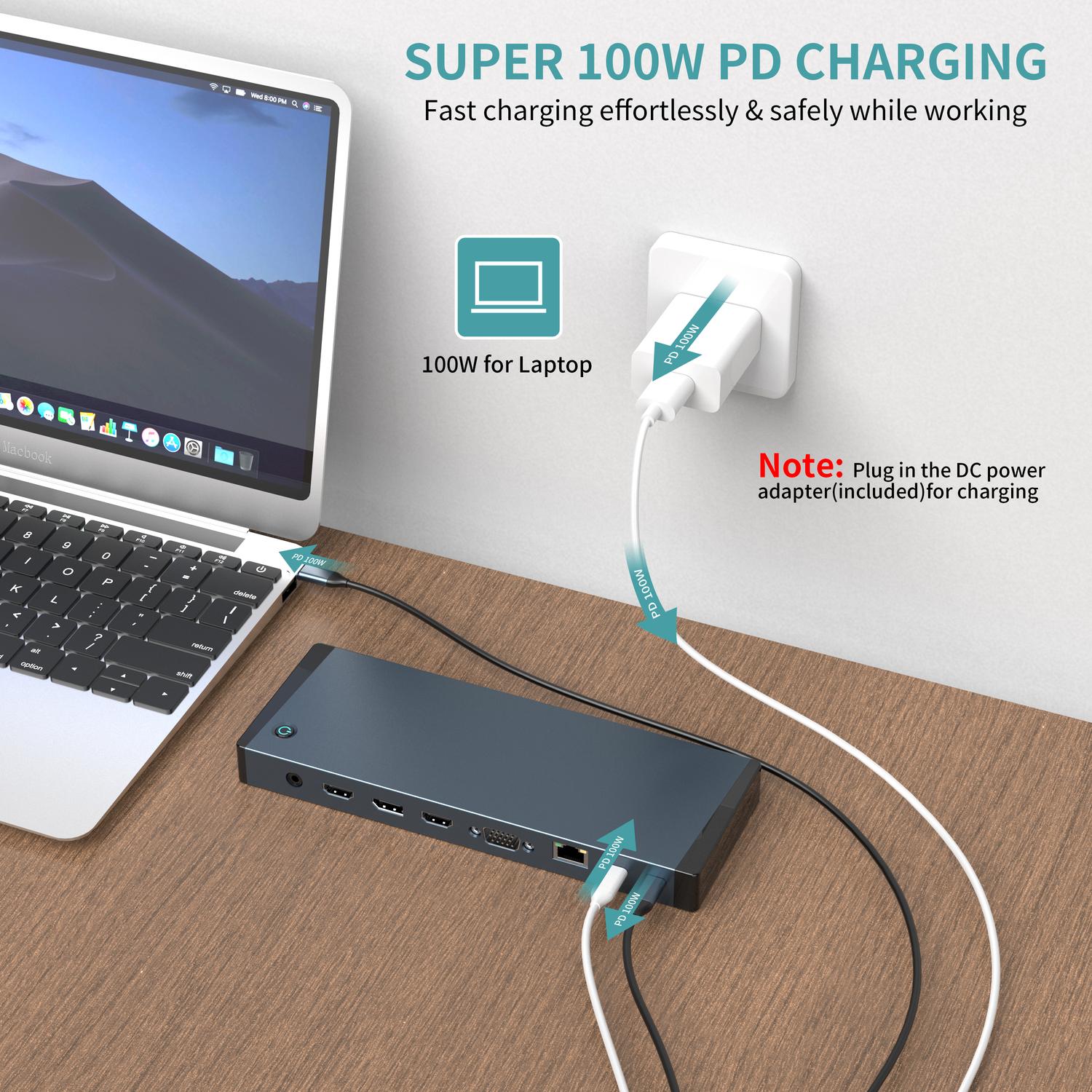 NÖRDIC USB-C Dockningsstation 1 till 18 Fyra skärmar, 2xHDMI, 1xDP, 1xVGA, 1xUSB-C PD 100W, 1xUSB-C QC, 2xUSB-C, 1xUSB-A QC3.0, 3xUSB-A, 1xGigaLAN