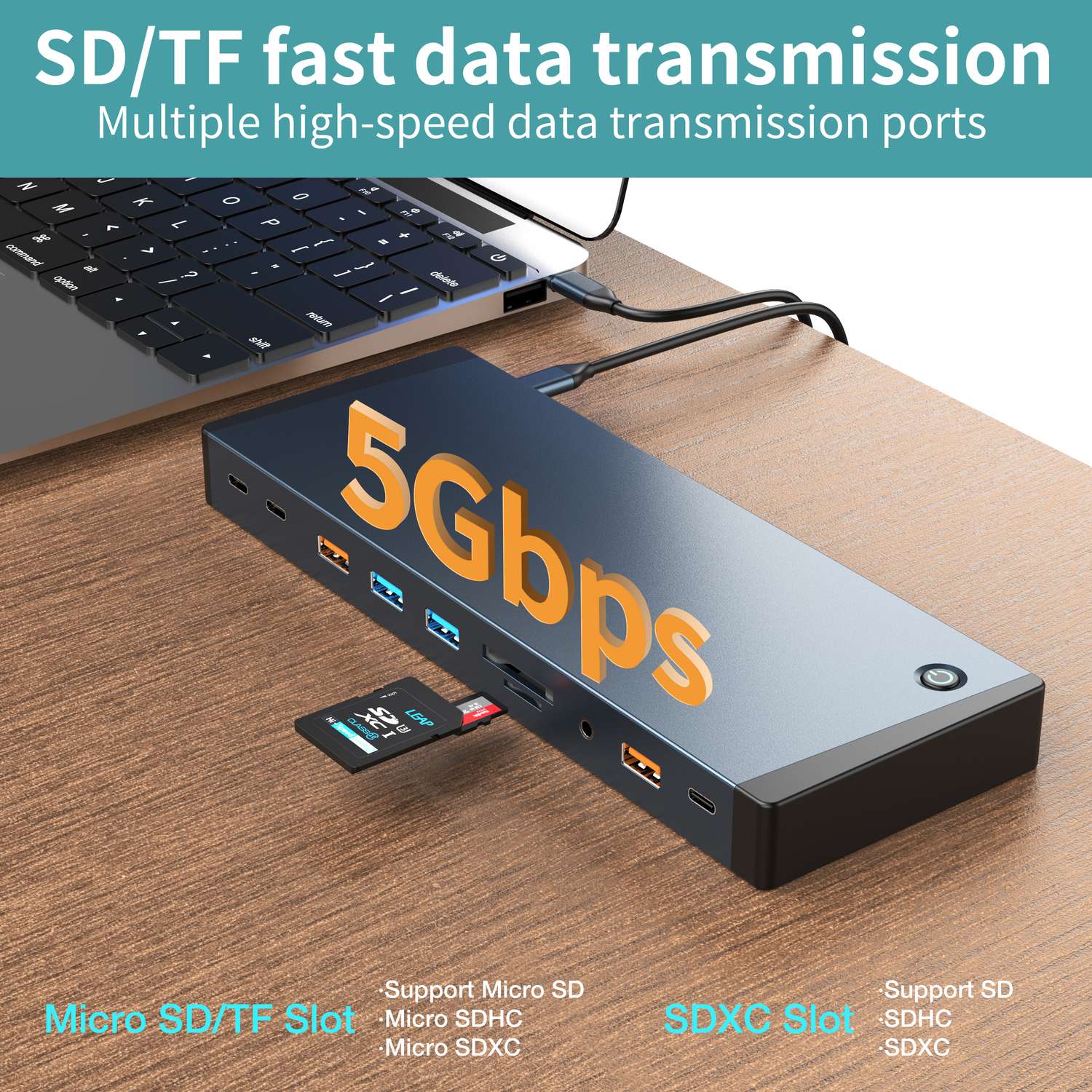 NÖRDIC USB-C Dockningsstation 1 till 18 Fyra skärmar, 2xHDMI, 1xDP, 1xVGA, 1xUSB-C PD 100W, 1xUSB-C QC, 2xUSB-C, 1xUSB-A QC3.0, 3xUSB-A, 1xGigaLAN