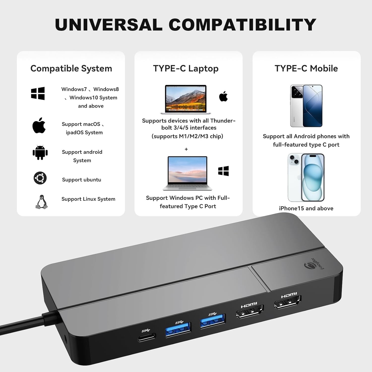 NÖRDIC USB-C Dockningstation 1 till 10 med 2xHDMI 1x4K60Hz/1x4K30Hz 1xPD100W 1xRJ45 GigaLan 1xSD/MicroSD 2xUSB-A 1xUSB-C 1xAudio stöd  MacBook M1, M2, M3, och M4