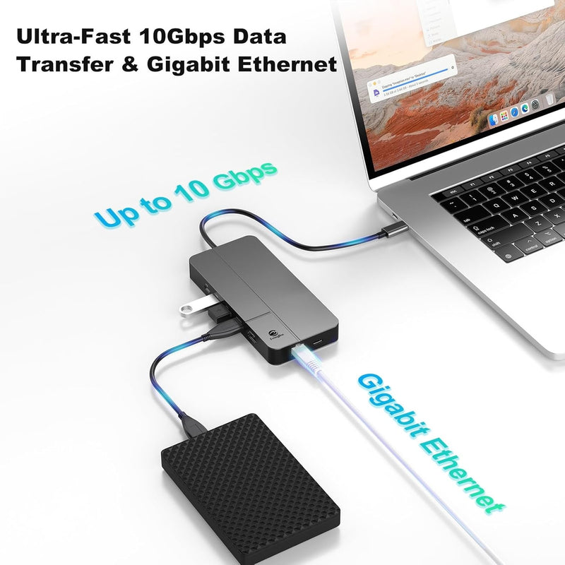 NÖRDIC USB-C Dockningstation 1 till 10 med 2xHDMI 4K60Hz 1xPD100W 1xRJ45 GigaLan 1xSD/MicroSD 2xUSB-A 1xUSB-C 1xAudio stöd  MacBook M1, M2, M3, och M4