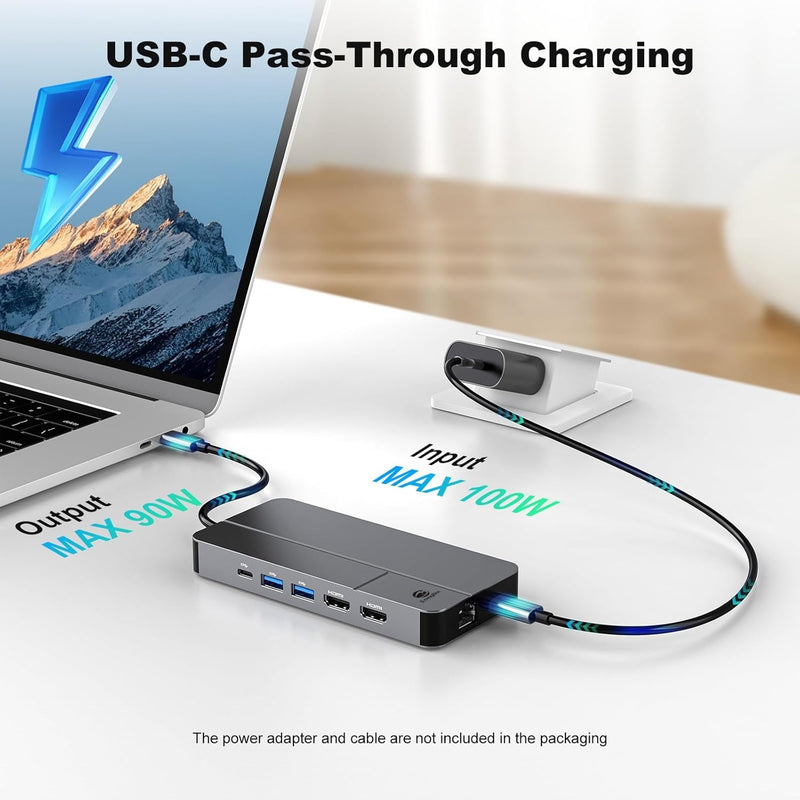 NÖRDIC USB-C Dockningstation 1 till 10 med 2xHDMI 4K60Hz 1xPD100W 1xRJ45 GigaLan 1xSD/MicroSD 2xUSB-A 1xUSB-C 1xAudio stöd  MacBook M1, M2, M3, och M4