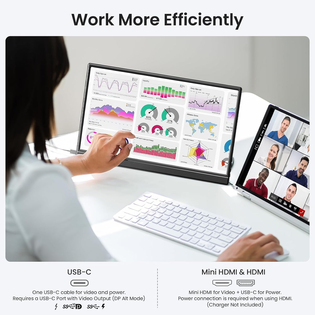 NÖRDIC USB-C & HDMI Bärbar LCD-skärm 15,6" 1920x1080p 60Hz