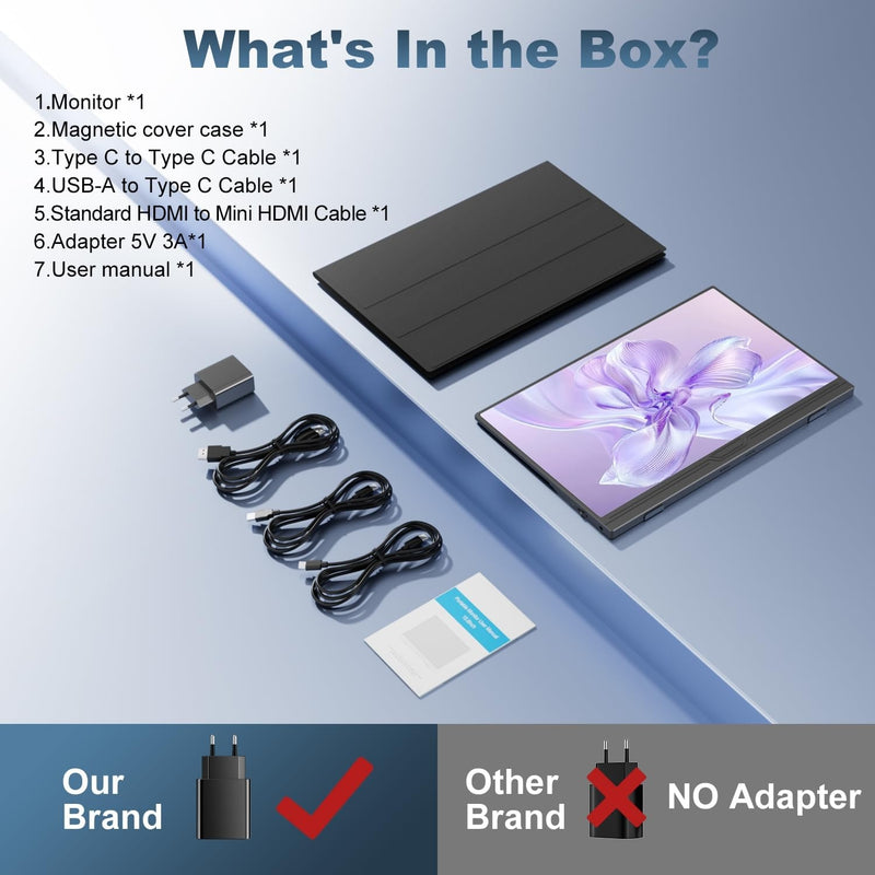 NÖRDIC USB-C & HDMI Bärbar LCD-skärm 15,6" 1920x1080p 60Hz
