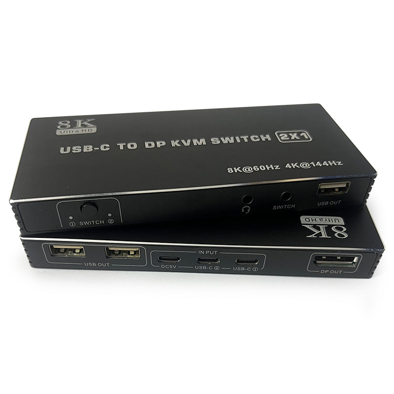 NÖRDIC USB-C KVM-switch 2 till 1 DP 8K60Hz 4K144Hz 3xUSB 1x3.5mm