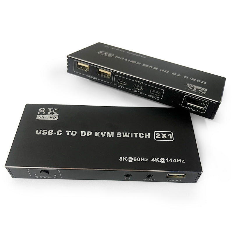 NÖRDIC USB-C KVM-switch 2 till 1 DP 8K60Hz 4K144Hz 3xUSB 1x3.5mm