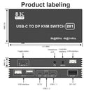 NÖRDIC USB-C KVM-switch 2 till 1 DP 8K60Hz 4K144Hz 3xUSB 1x3.5mm