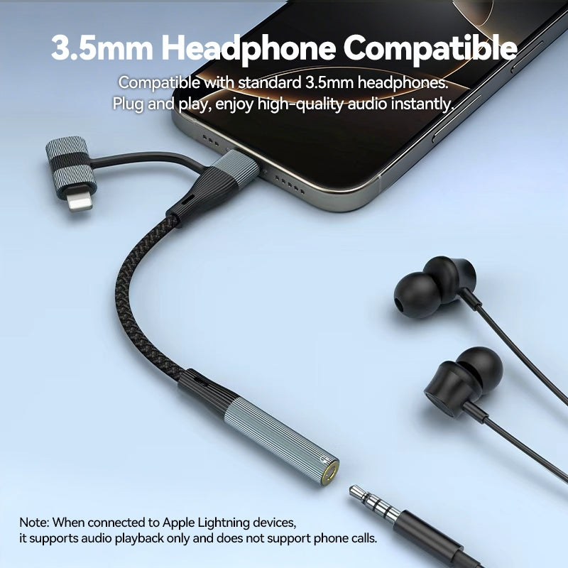 NÖRDIC USB-C/Lightning till stereo 3,5 mm-adapter 15 cm