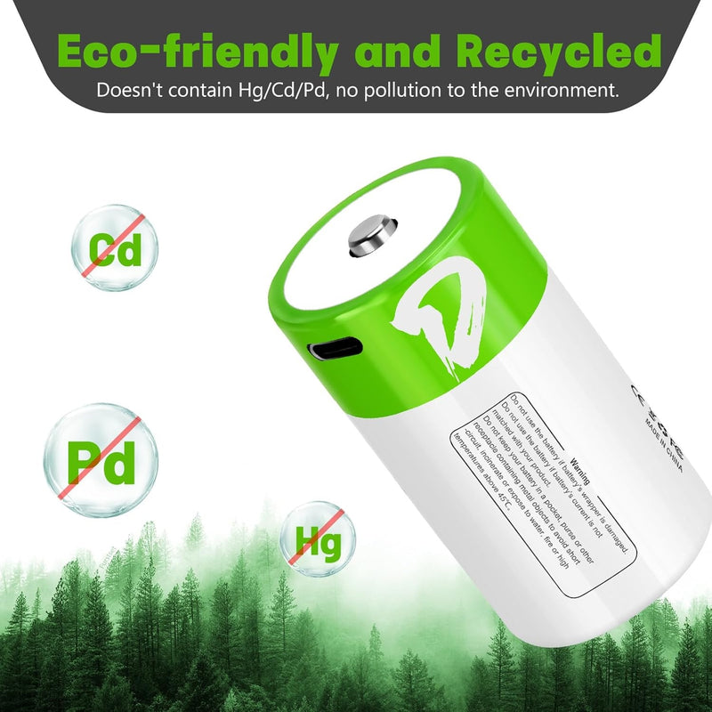 NÖRDIC USB-C Rechargeable D batteries 2-pack 1.5V LR20