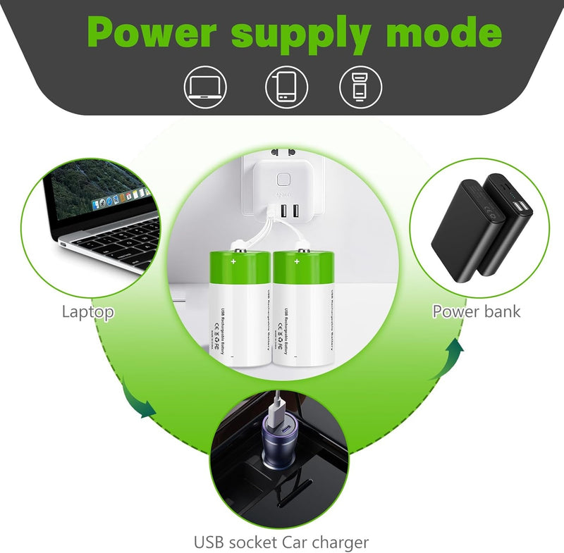 NÖRDIC USB-C Rechargeable D batteries 2-pack 1.5V LR20