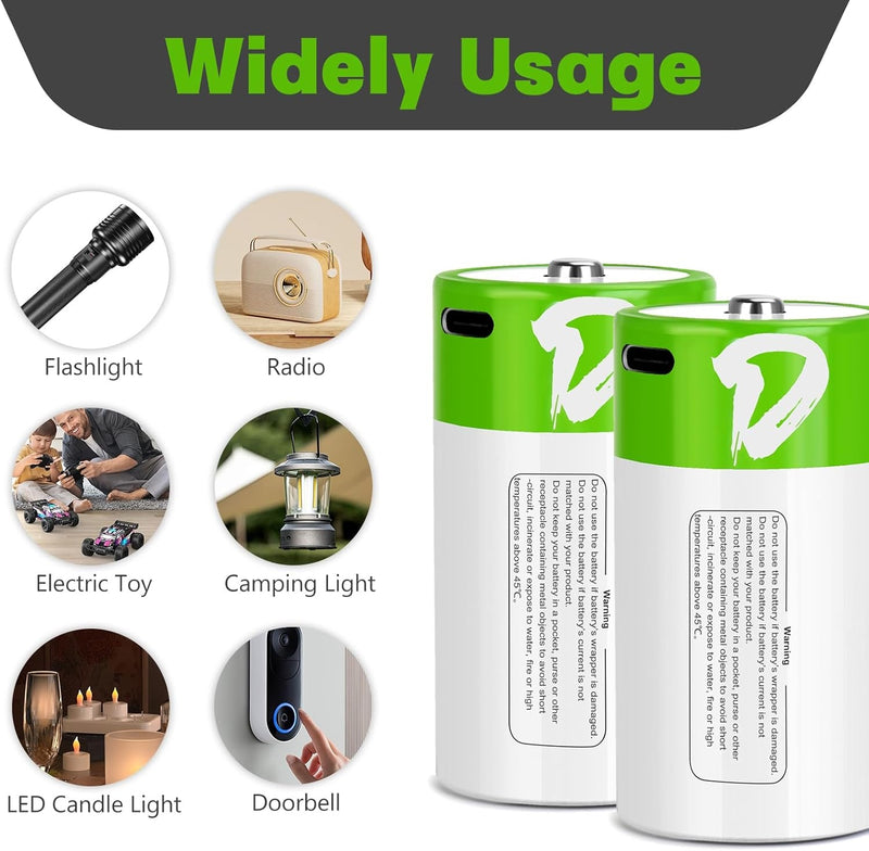 NÖRDIC USB-C Rechargeable D batteries 2-pack 1.5V LR20