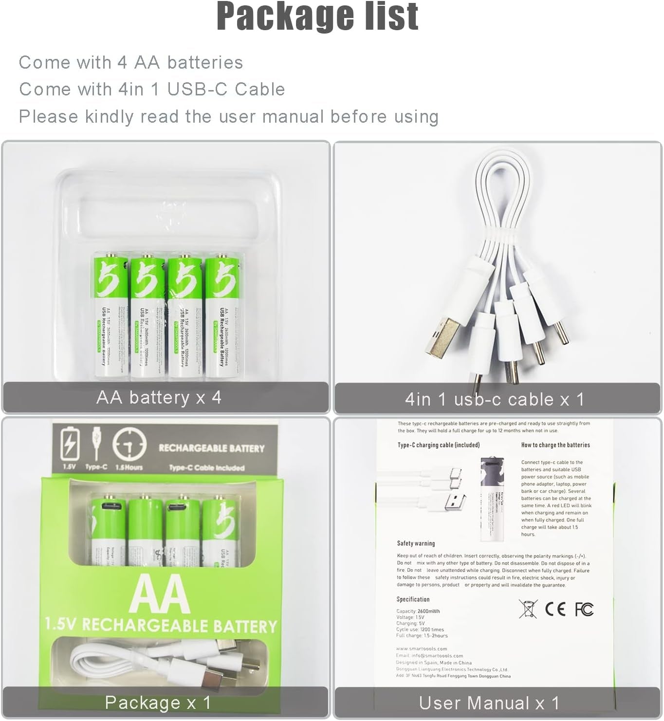 NÖRDIC USB-C Uppladdningsbara batterier 4-pack AAA/LR03
