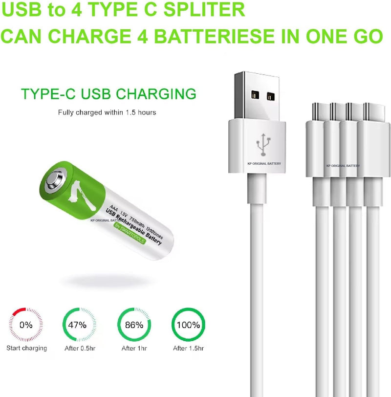 NÖRDIC USB-C Rechargeable batteries 4-pack AA