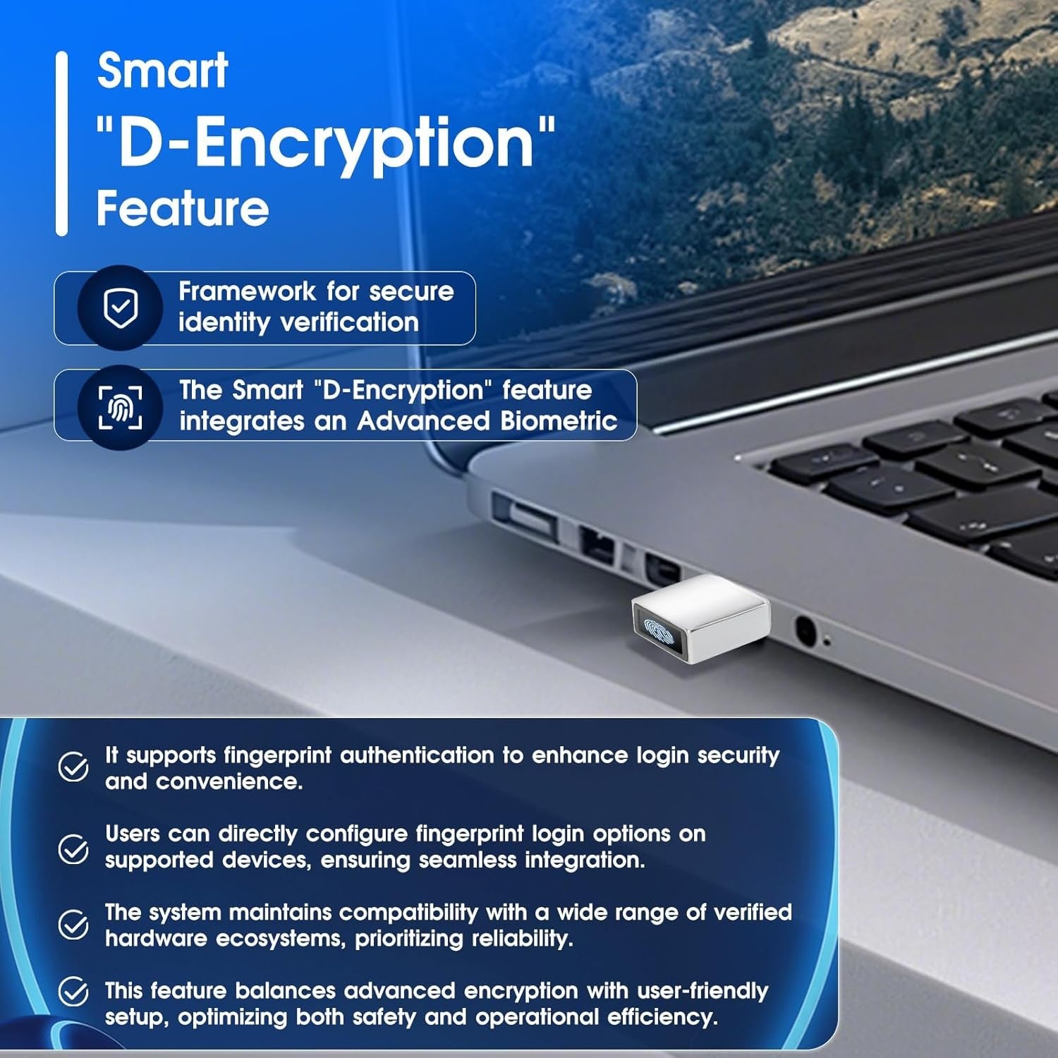 NÖRDIC USB-C Windows Hello Fingeravtrycksläsare för Windows 11/10, Säkerhetsenhet för inloggning på PC och bärbara datorer, Snabbt och säkert lås